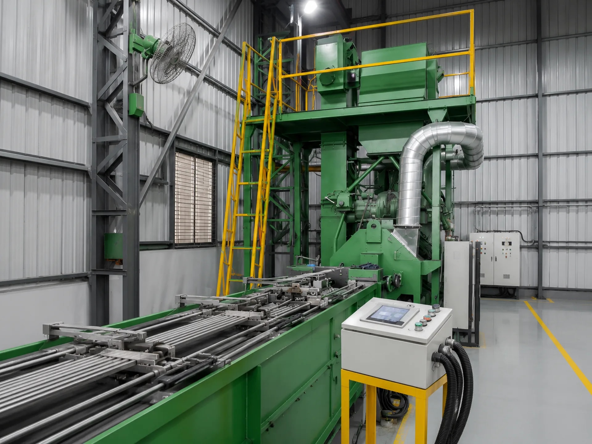 Shot blasting unit in operation